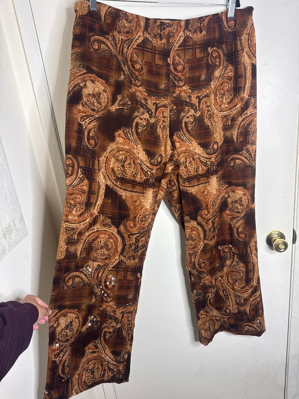 Midnight Velvet Trousers 18Plus Stretch Paisley Print Geometric Sequin Boho Y2K